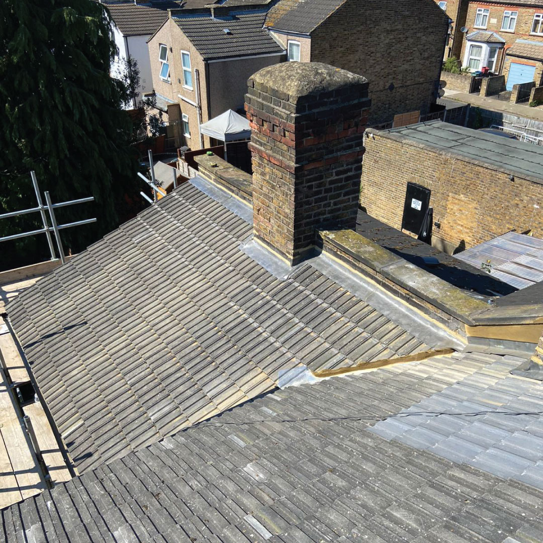 scaffolding around roof for leadwork installation 