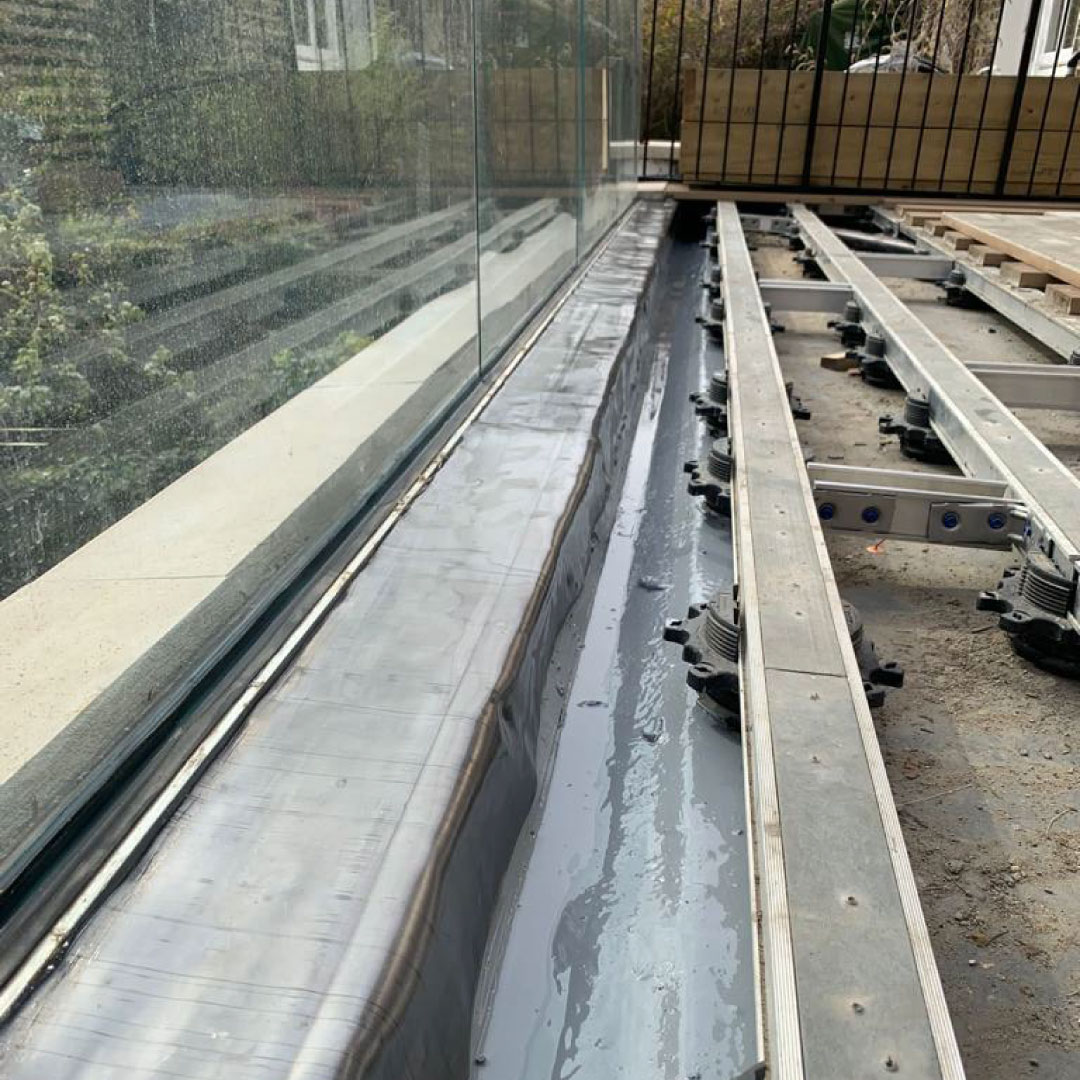 Flat roof repair work in progress