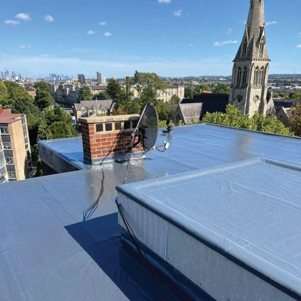 finished liquid roofing system on flat roof