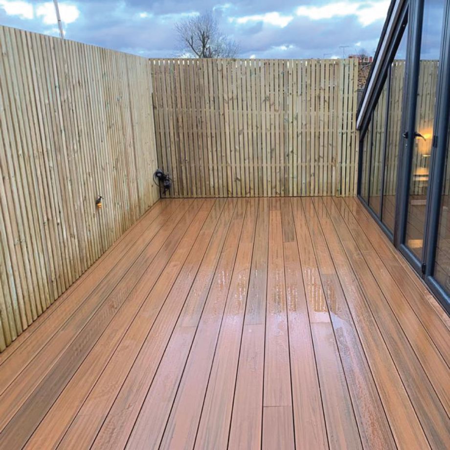 terrace renovated with brown wooden style flooring